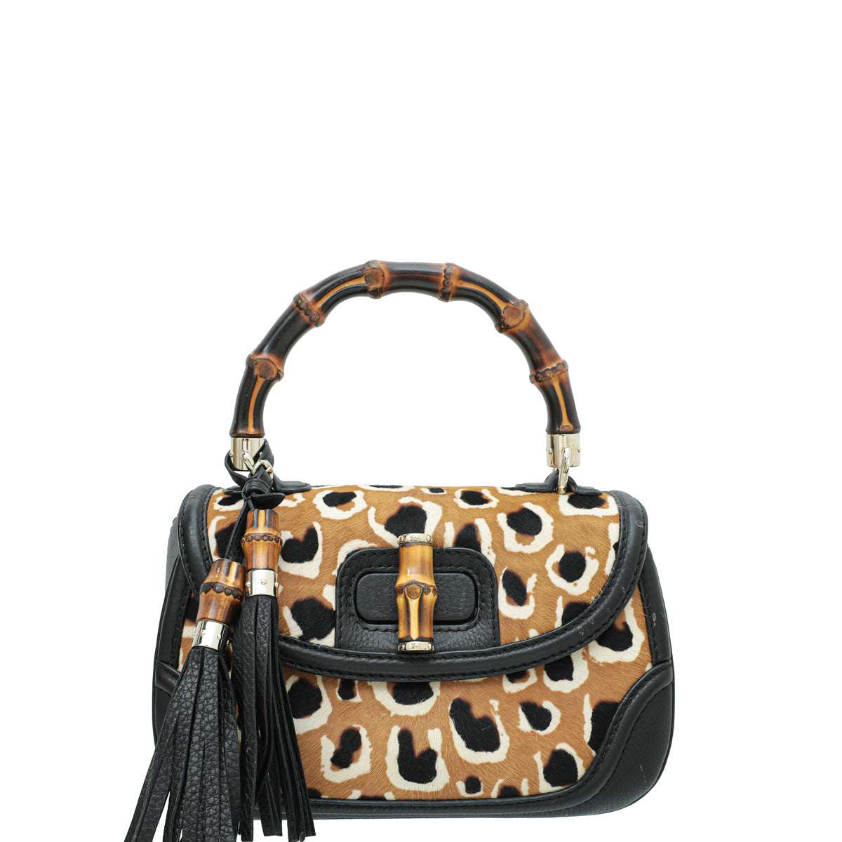 Gucci Bicolor Calf Hair Leopard Print New Bamboo Top Handle Medium Bag-Gucci-THE CLOSET