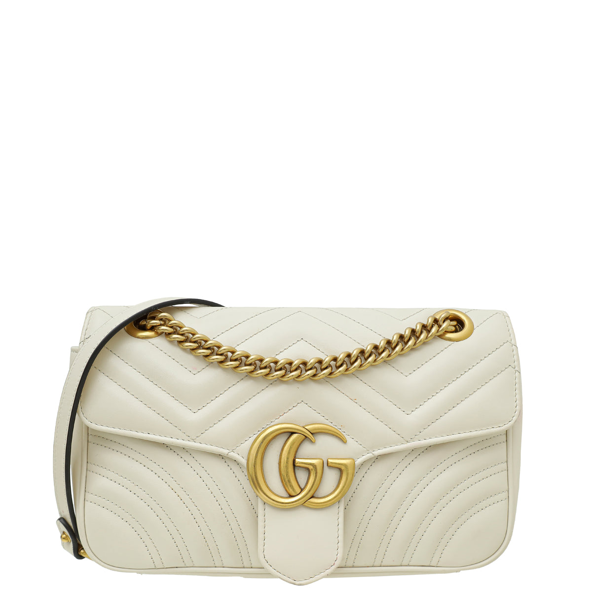 Gucci White Cream GG Marmont Matelasse Small Shoulder Bag