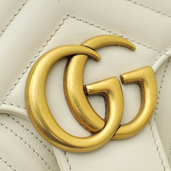 Gucci White Cream GG Marmont Matelasse Small Shoulder Bag