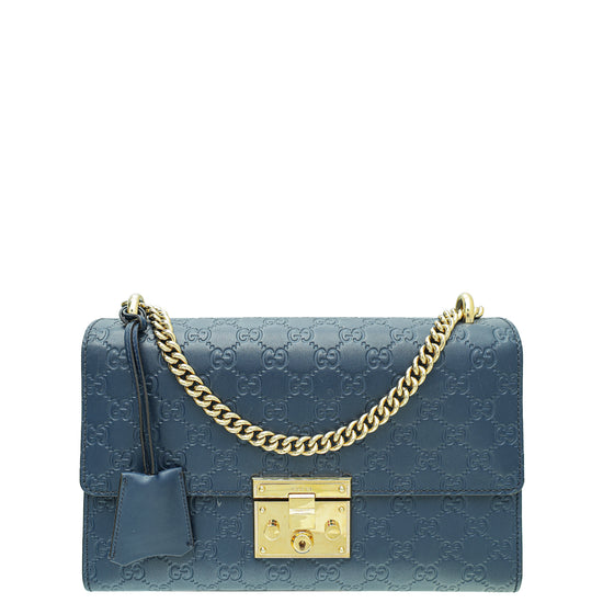 Gucci Navy Blue Guccissima Leather Small Padlock Shoulder Bag Gucci