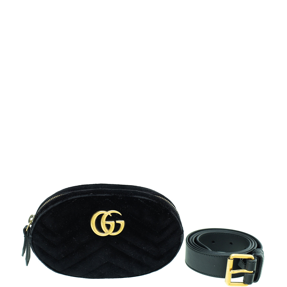 Gucci Black Velvet GG Marmont Mini Belt Bag