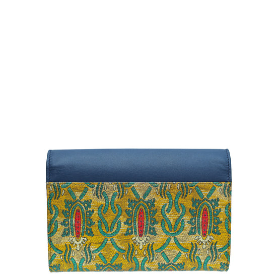 Gucci Navy Blue Multicolor Metallic Brocade Mini Dionysus Chain Wallet