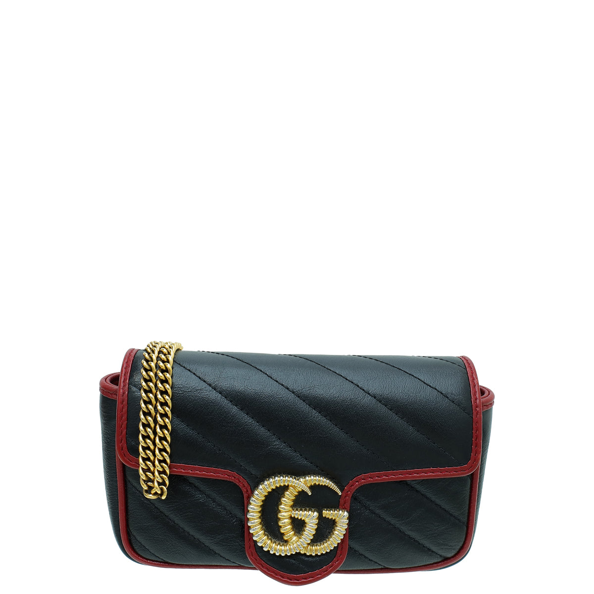 Gucci Bicolor Diagonal Quilt Torchon GG Marmont Super Mini Bag-Gucci-THE CLOSET