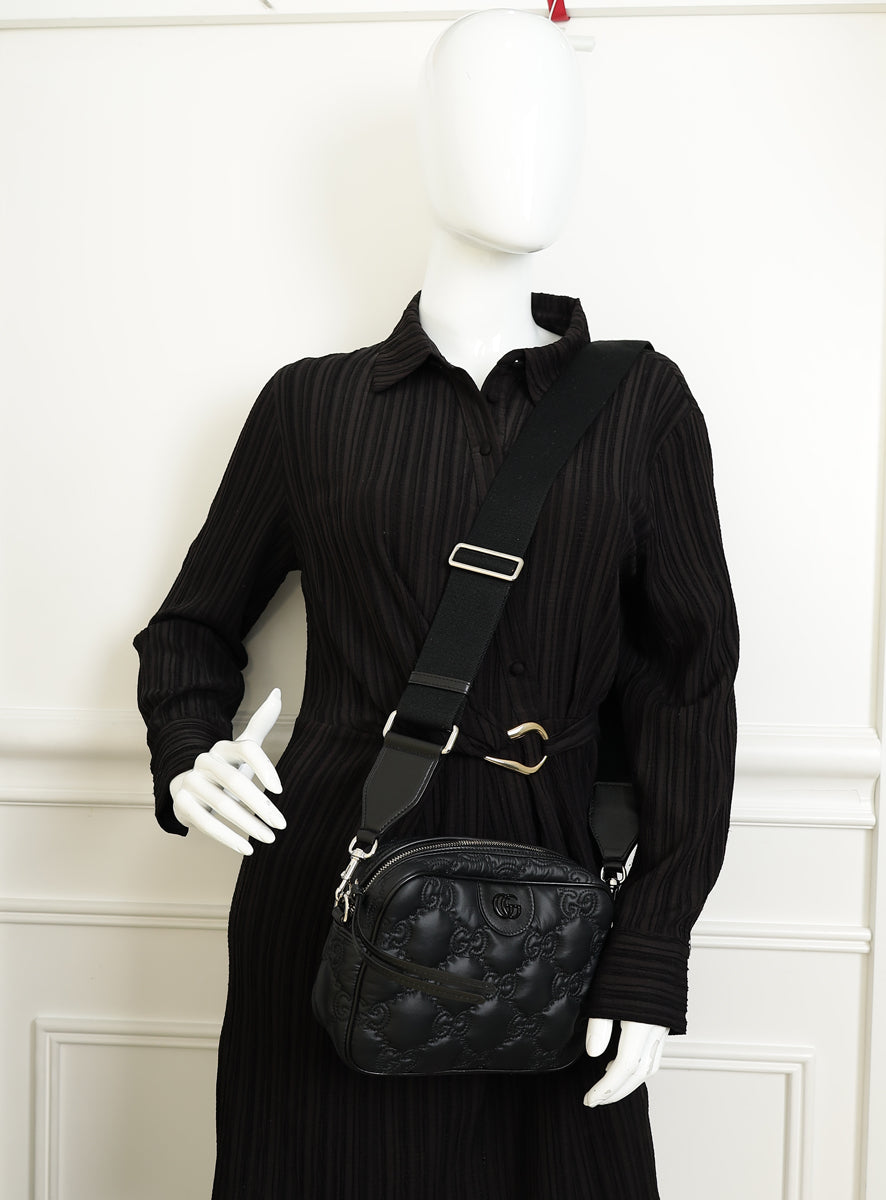 Gucci Black Nylon Enamel GG Matelasse Shoulder Bag