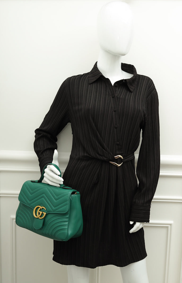 Gucci Green GG Marmont Top Handle Small Bag
