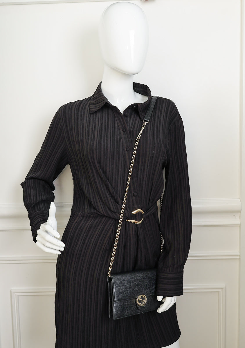 Gucci Black Interlocking G Wallet on Chain-Gucci-THE CLOSET