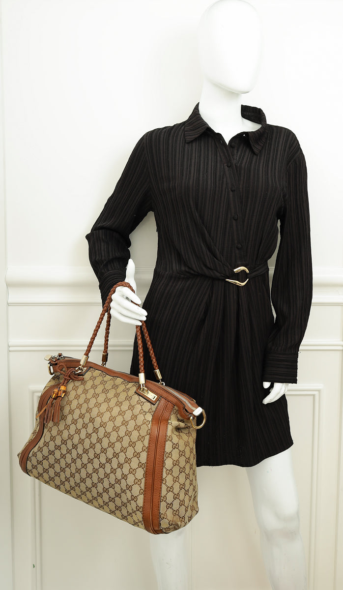 Gucci Brown GG Monogram Cellarius Large Bella Top Handle Bag-Gucci-THE CLOSET