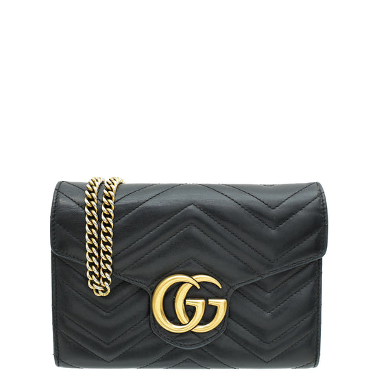 Gucci Black GG Marmont Super Mini Wallet on Chain