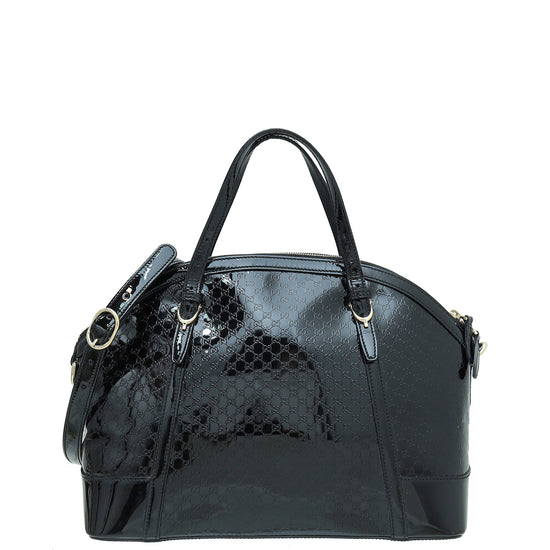 Gucci Black Shine Microguccissima Nice Top Handle Dome Medium Bag