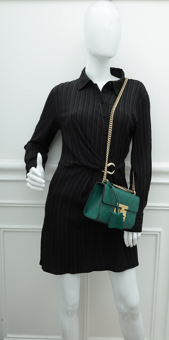 Gucci Green Guccissima Padlock Small Chain Bag