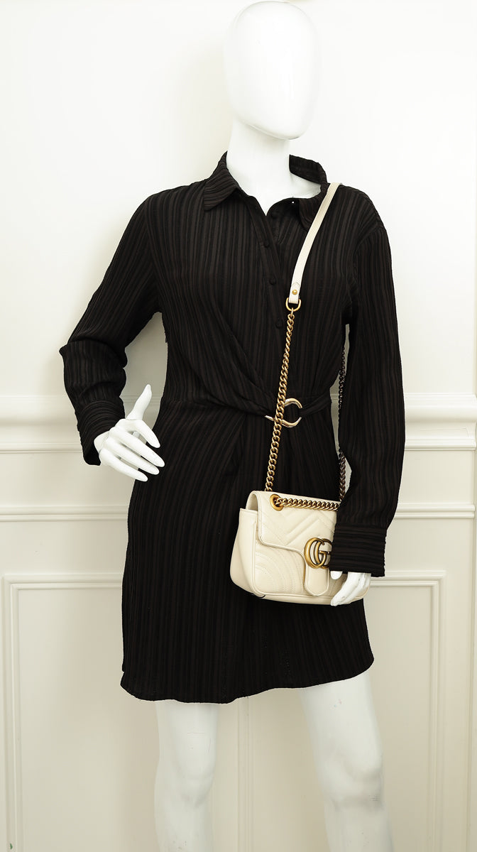 Gucci White Cream GG Marmont Small Shoulder Bag-Gucci-THE CLOSET
