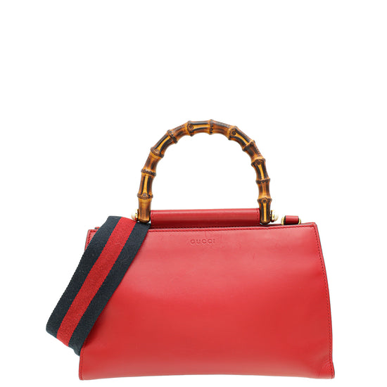 Gucci Red Nymphaea Bamboo Shoulder Bag