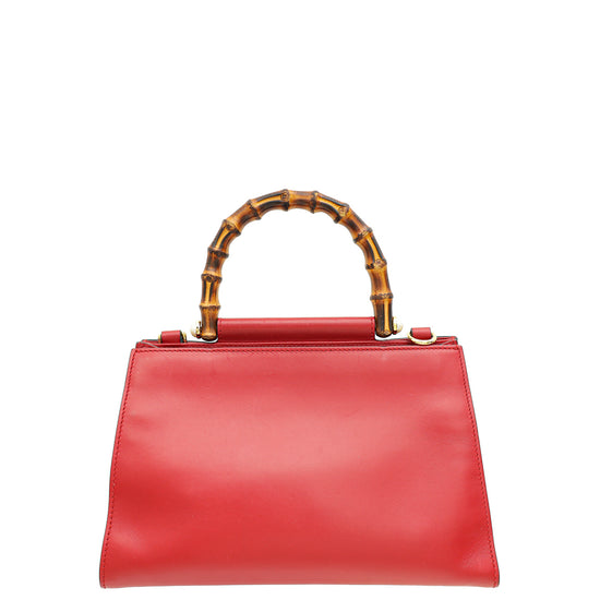 Gucci Red Nymphaea Bamboo Shoulder Bag