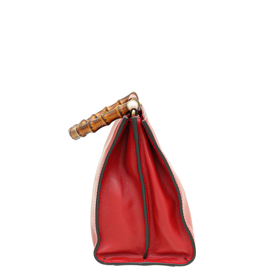 Gucci Red Nymphaea Bamboo Shoulder Bag