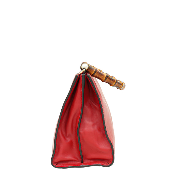 Gucci Red Nymphaea Bamboo Shoulder Bag