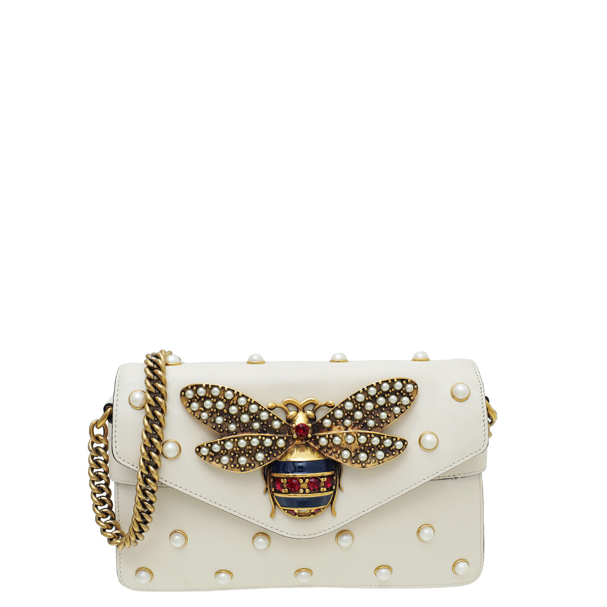 Gucci Cream Pearl Studded Mini Queen Margaret Broadway Shoulder Bag