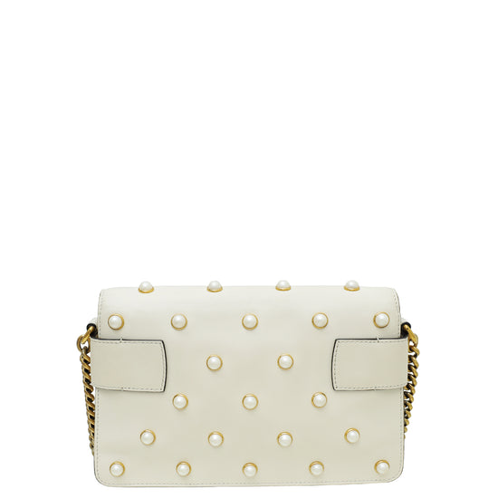 Gucci Cream Pearl Studded Mini Queen Margaret Broadway Shoulder Bag