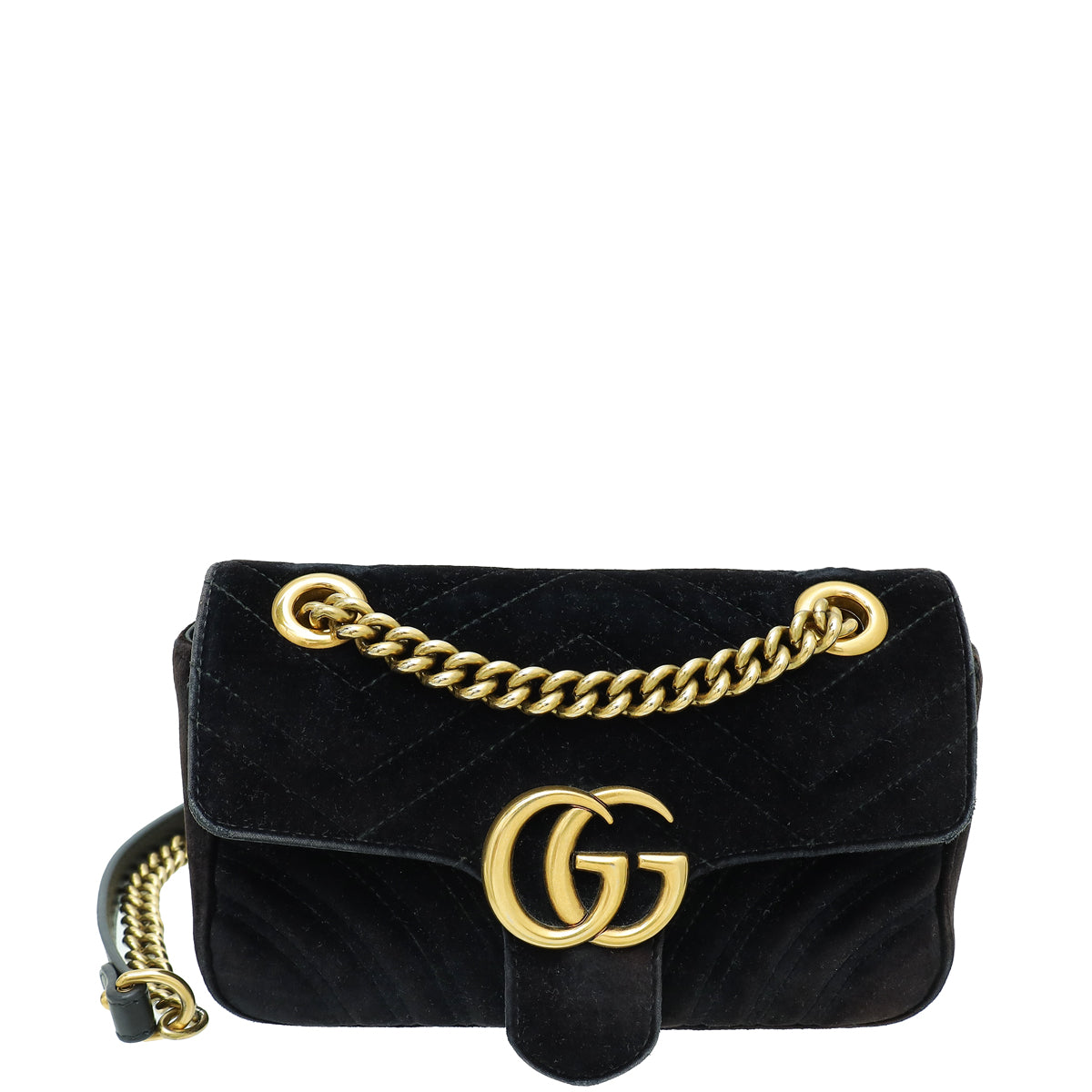 Gucci Black Velvet GG Marmont Mini Shoulder Bag