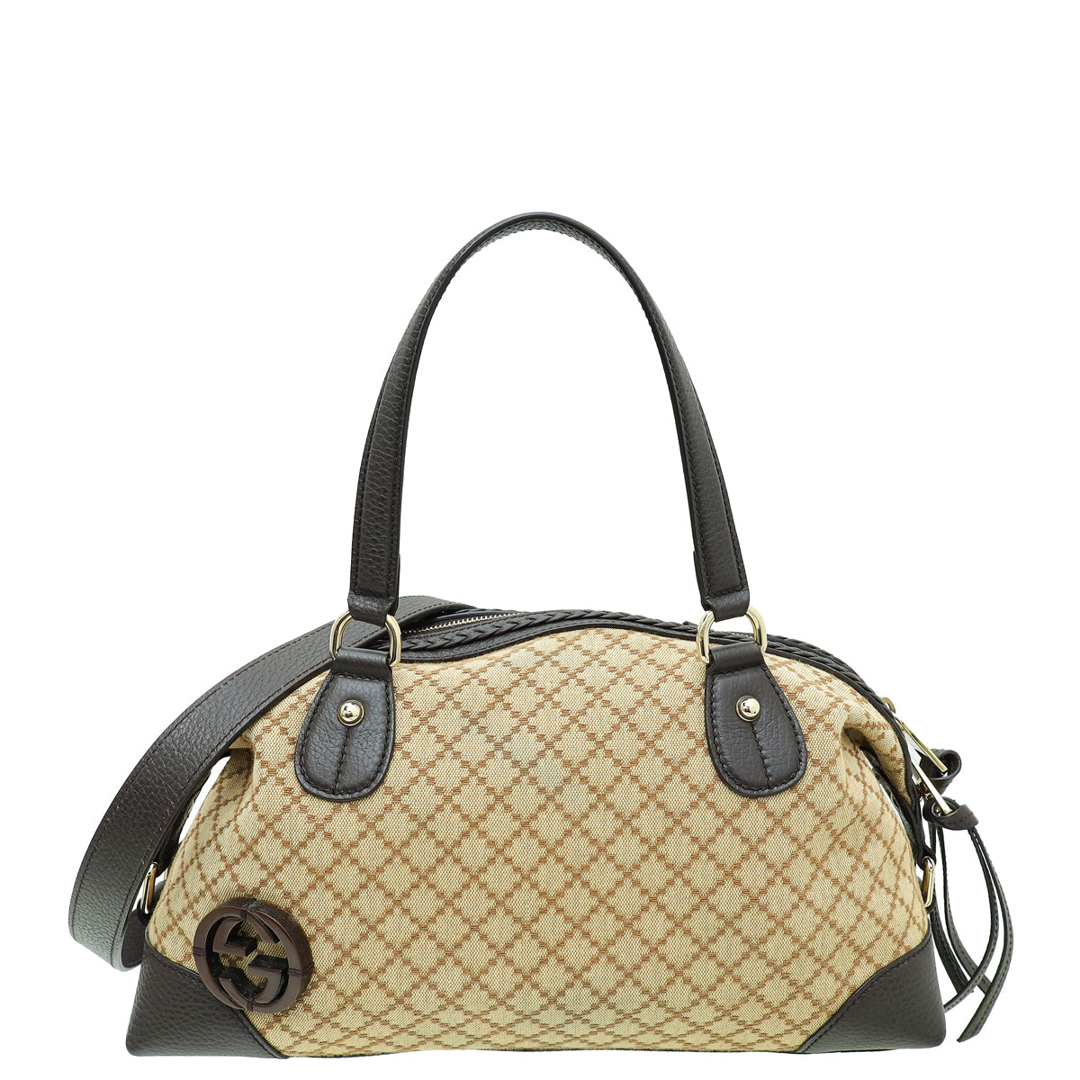 Gucci Brown Diamante Braided Satchel Bag-Gucci-THE CLOSET