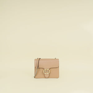 Gucci Beige Interlocking G Flap Chain Small Shoulder Bag