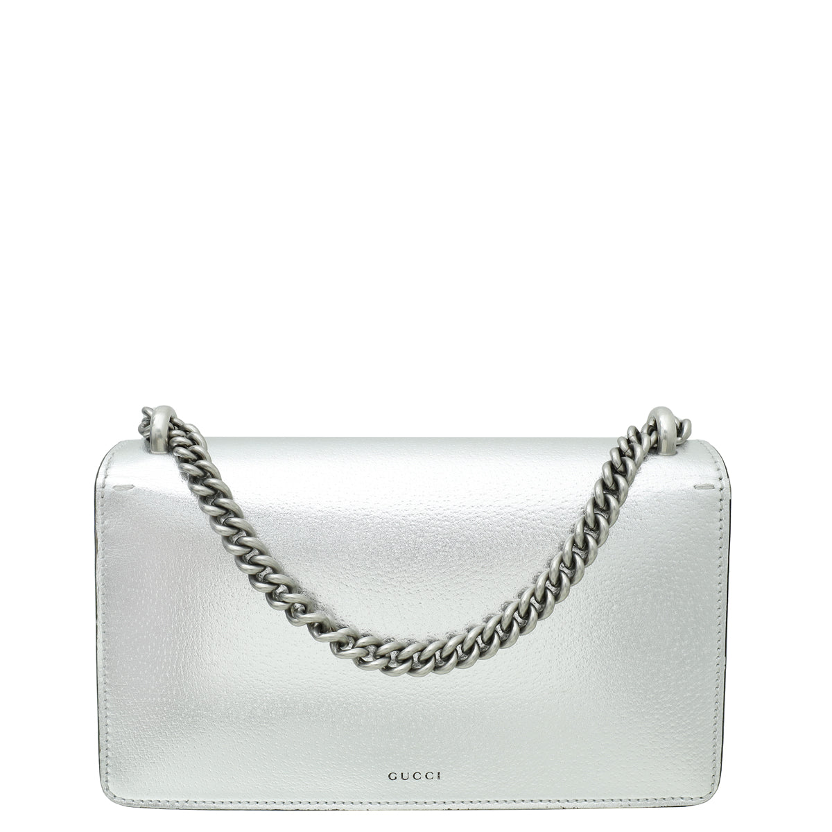Gucci Metallic Silver Dionysus Leather Small Shoulder Bag