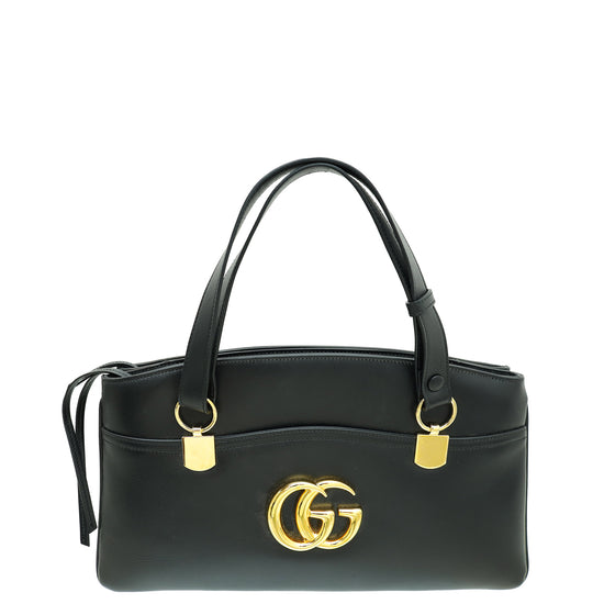 Gucci Black Vitello Palmellato Lux Arli Large Top Handle Bag THE CLOSET