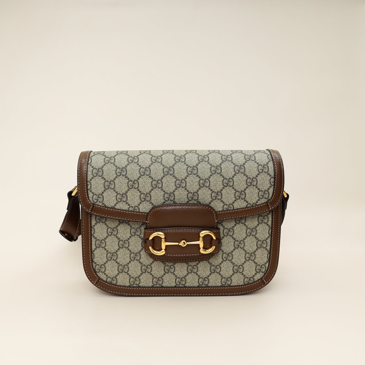 Gucci Ebony GG Supreme 1955 Horsebit Medium Shoulder Bag-Gucci-THE CLOSET