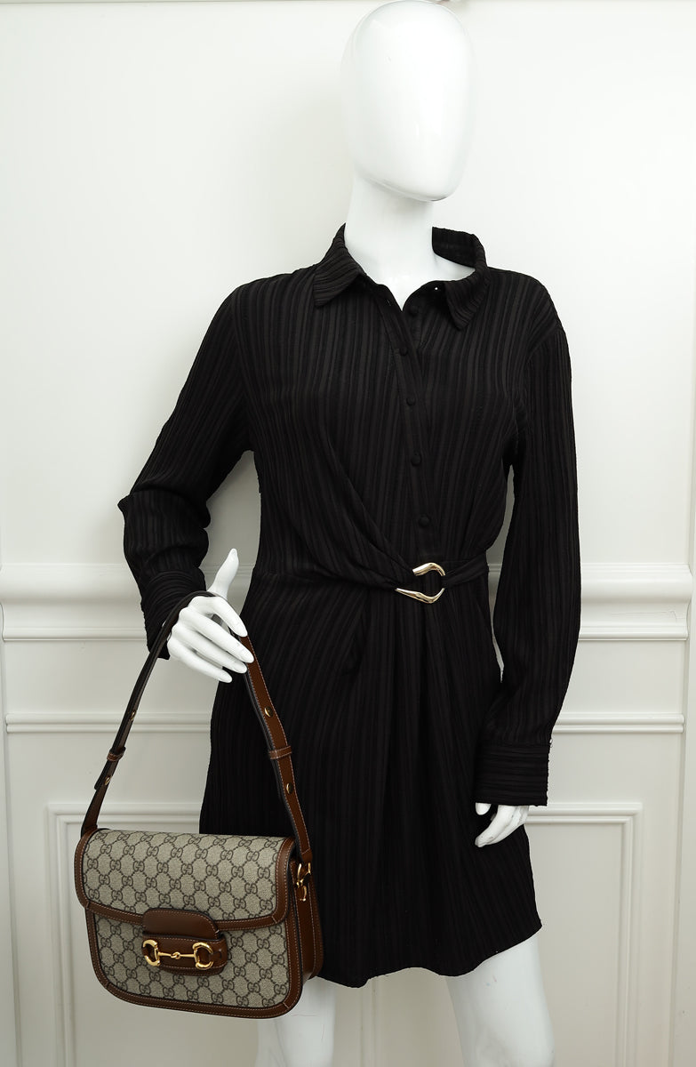 Gucci Ebony GG Supreme 1955 Horsebit Medium Shoulder Bag-Gucci-THE CLOSET