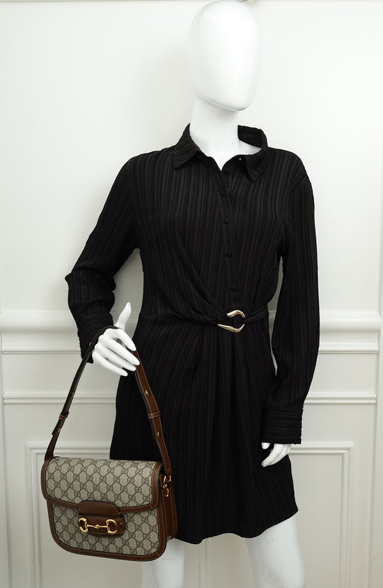 Gucci Ebony GG Supreme 1955 Horsebit Medium Shoulder Bag-Gucci-THE CLOSET