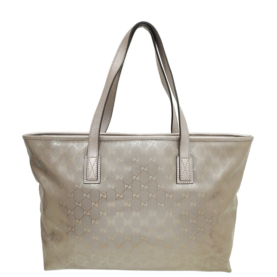 Gucci Metallic Pinkish Grey GG Imprime Medium Tote Bag