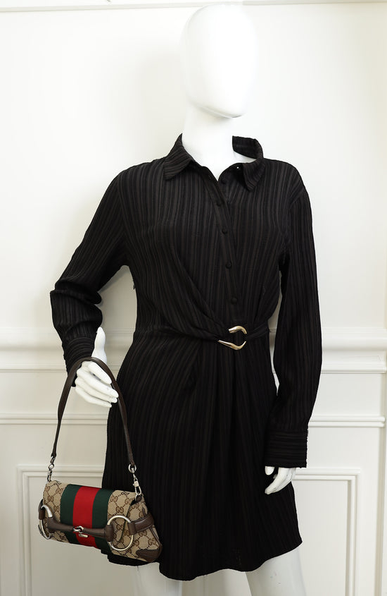 Gucci Bicolor GG Canvas Horsebit Chain Small Shoulder Bag