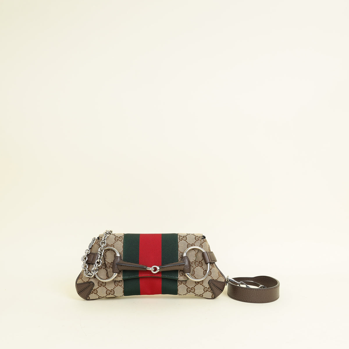 Gucci Bicolor GG Canvas Horsebit Chain Small Shoulder Bag