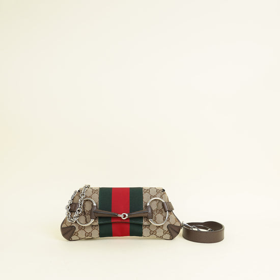 Gucci Bicolor GG Canvas Horsebit Chain Small Shoulder Bag