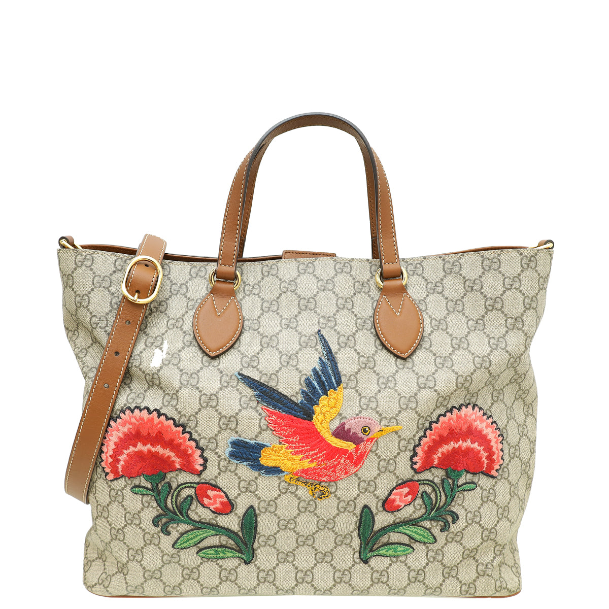 Gucci Bicolor Soft GG Supreme Floral/Bird Embroidered Ltd. Ed. Tote Bag