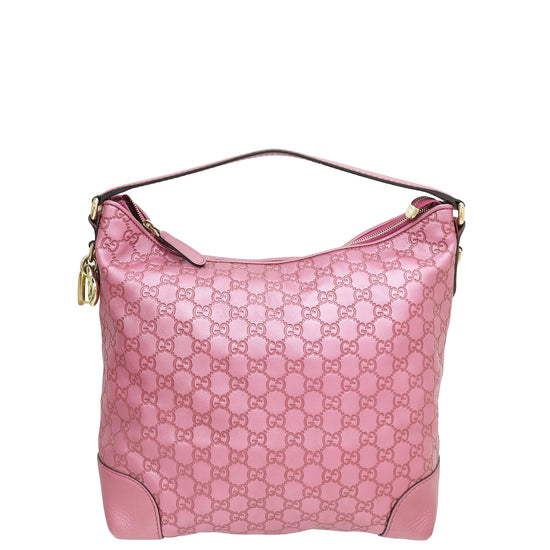 Gucci Metallic Pink Guccissima Heart-Bit Medium Hobo Bag