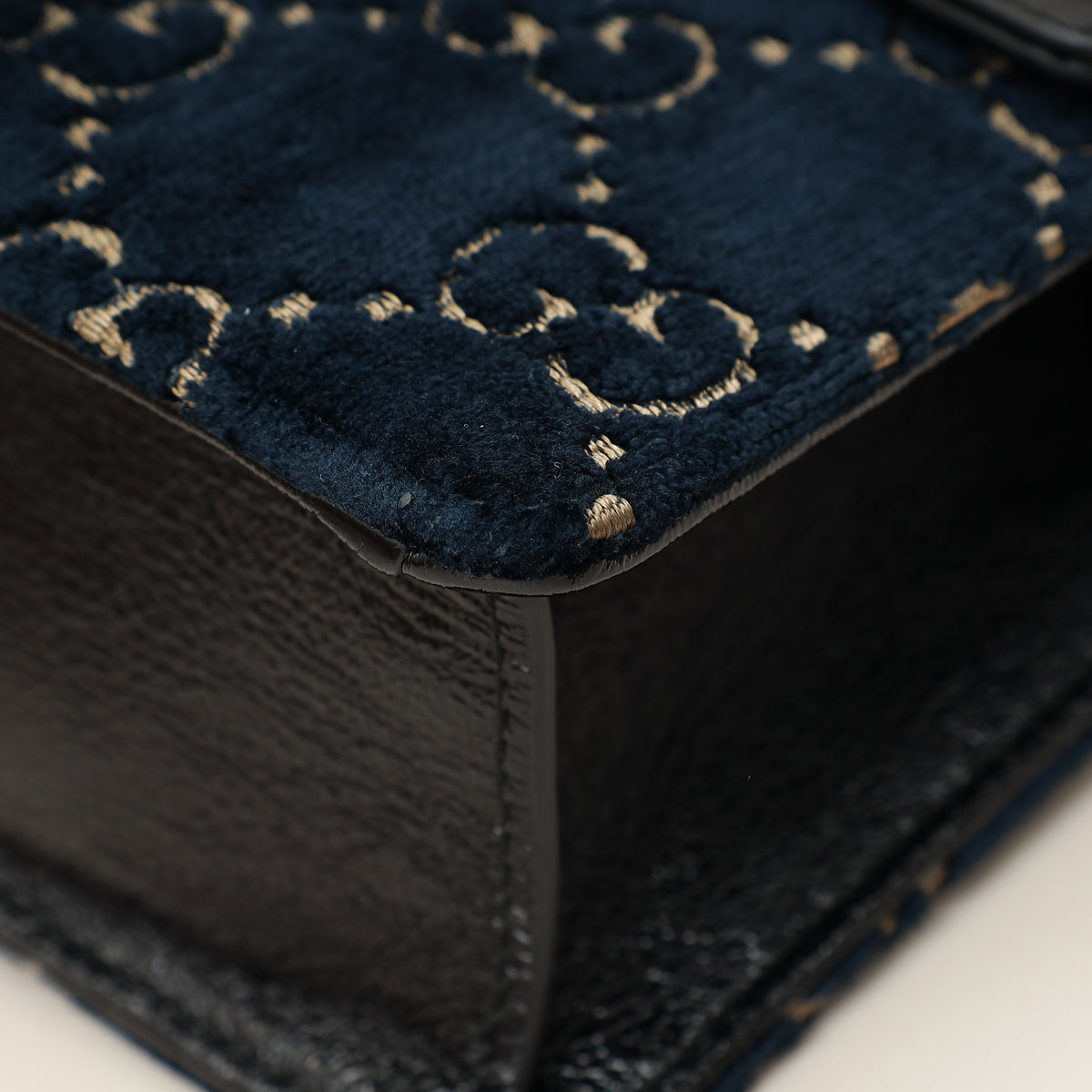 Gucci Navy Blue GG Velvet Dionysus Small Shoulder Bag-Gucci-THE CLOSET