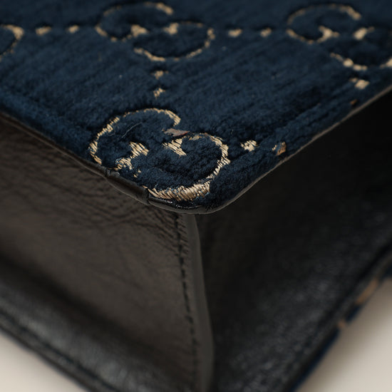 Gucci Navy Blue GG Velvet Dionysus Small Shoulder Bag-Gucci-THE CLOSET