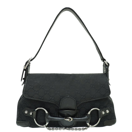 Gucci Black GG CHain Horsebit Shoulder Bag