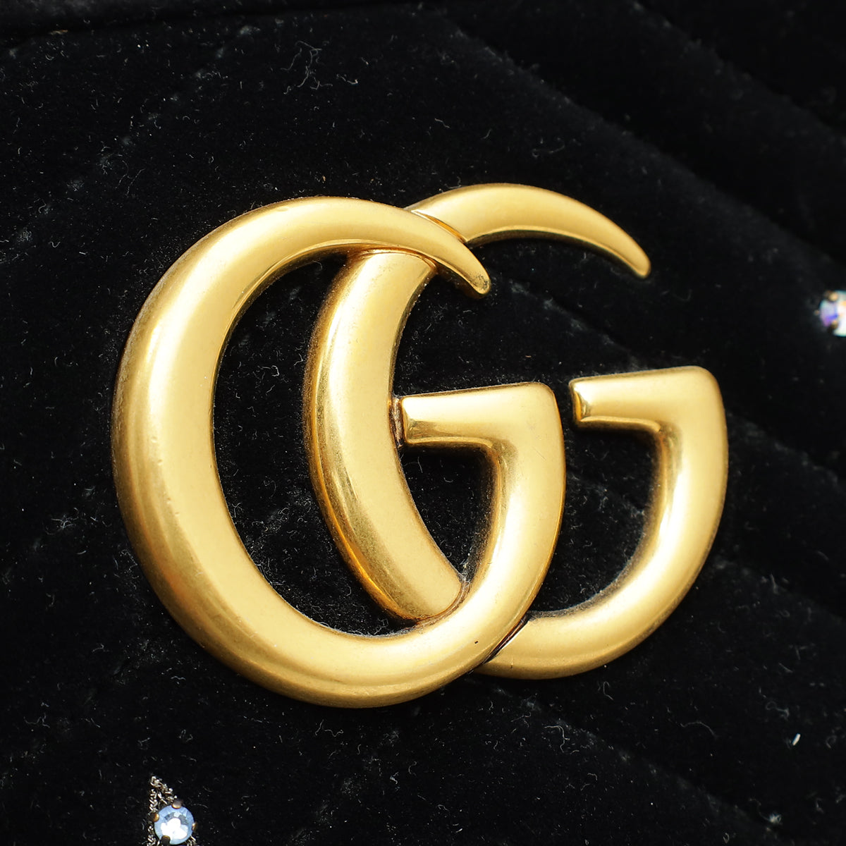 Gucci Black Velvet GG Marmont Crystal Star Small Bag