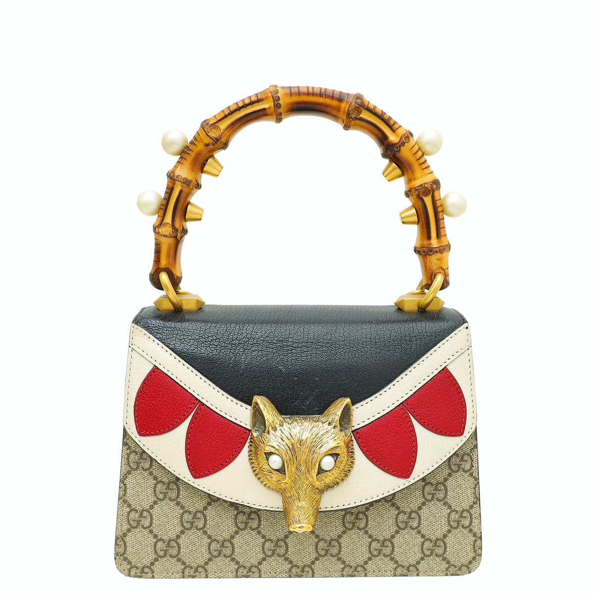Gucci Multicolor GG Supreme FOX Broche Mini Bamboo Top Handle Bag