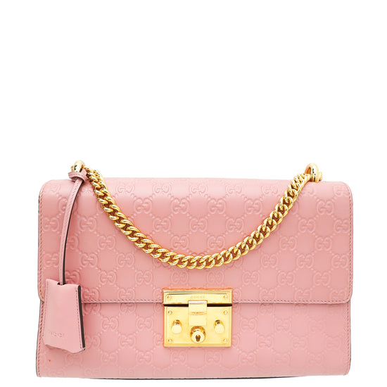 Gucci Pink Guccissima Padlock Medium Bag