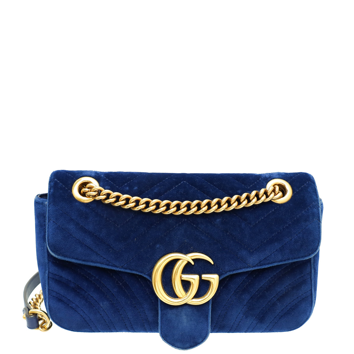 Gucci Navy Blue GG Marmont Velvet Small Shoulder Bag-Gucci-THE CLOSET
