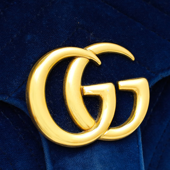 Gucci Navy Blue GG Marmont Velvet Small Shoulder Bag