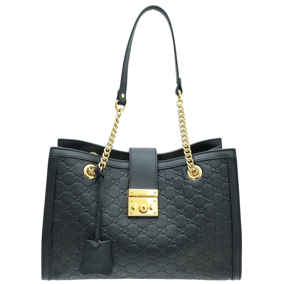Gucci Black GG Signature Guccissima Padlock Tote Medium Bag-Gucci-THE CLOSET
