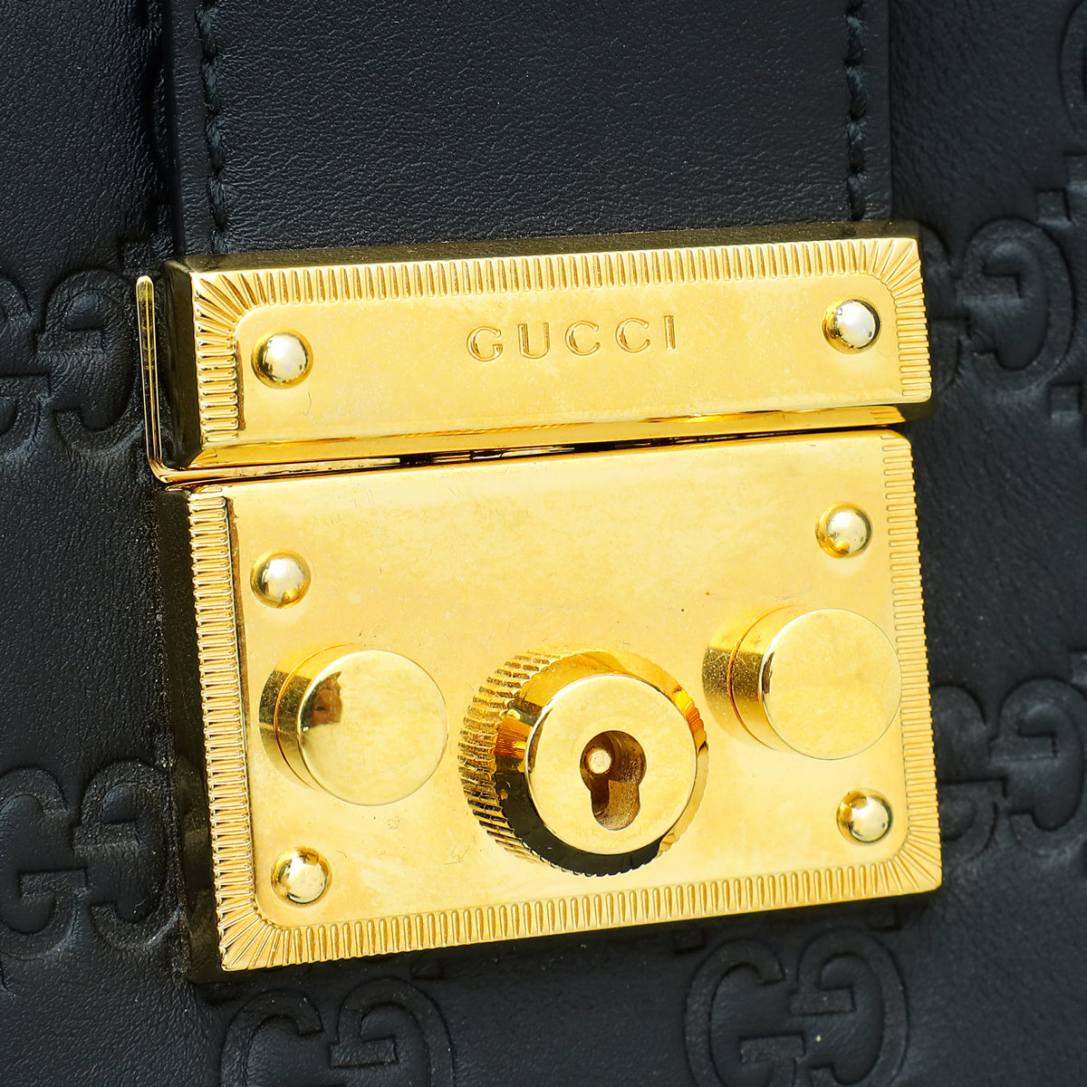 Gucci Black GG Signature Guccissima Padlock Tote Medium Bag