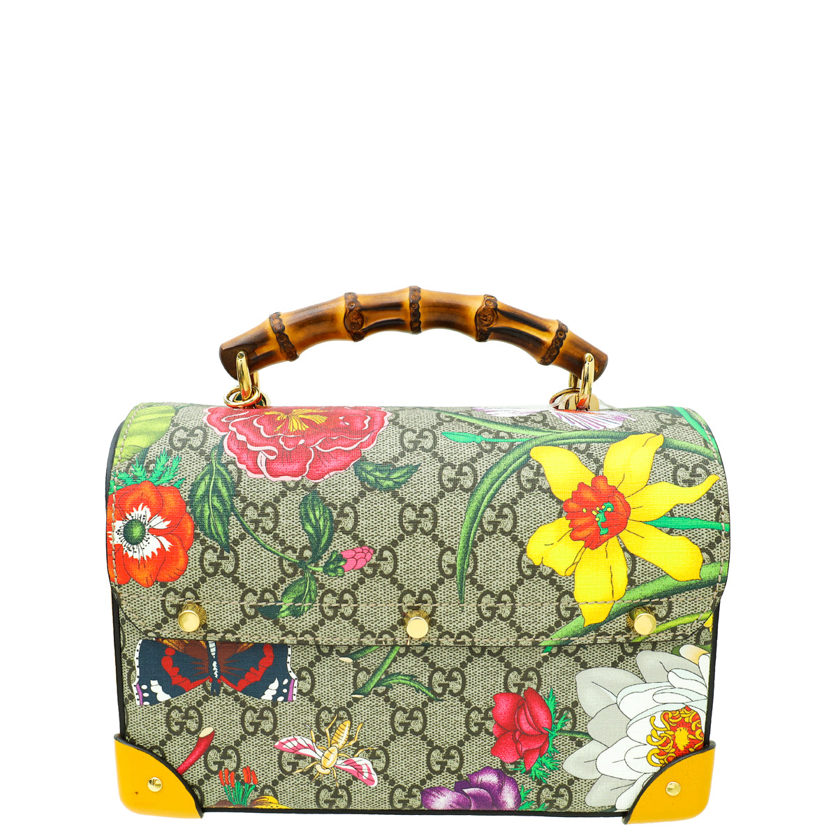 Gucci Multicolor GG Supreme Flora Padlock Bamboo Small Top Handle Bag