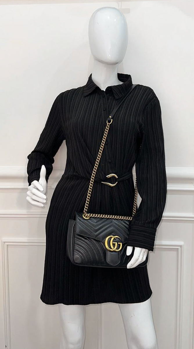 Gucci Black GG Marmont Flap Small Bag