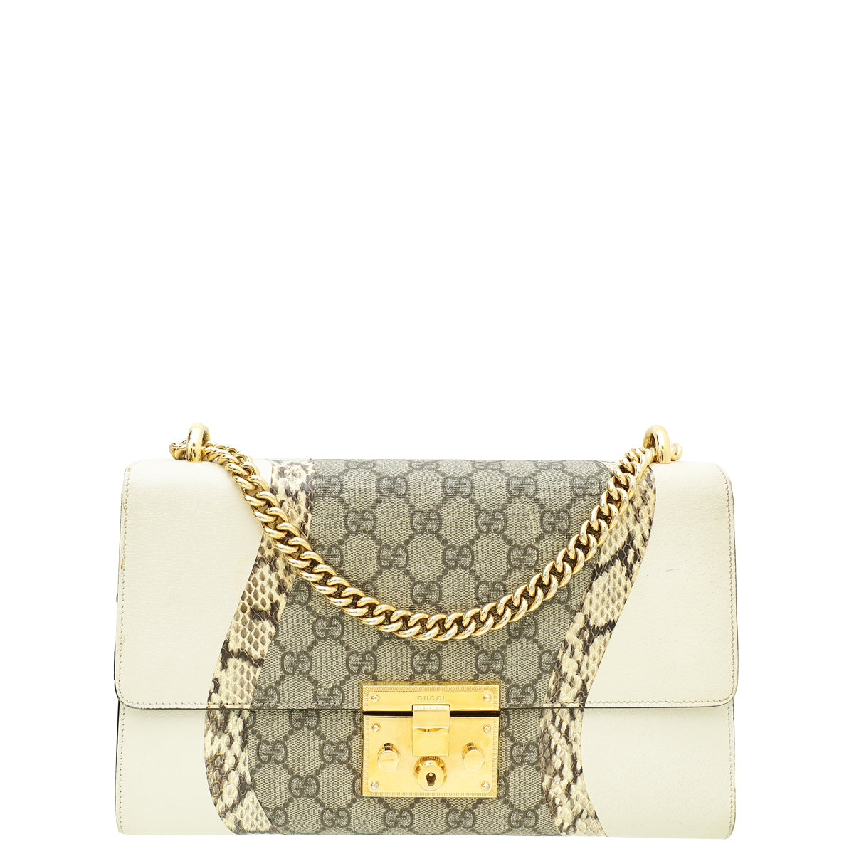 Gucci Bicolor GG Supreme Python Padlock Medium Shoulder Bag