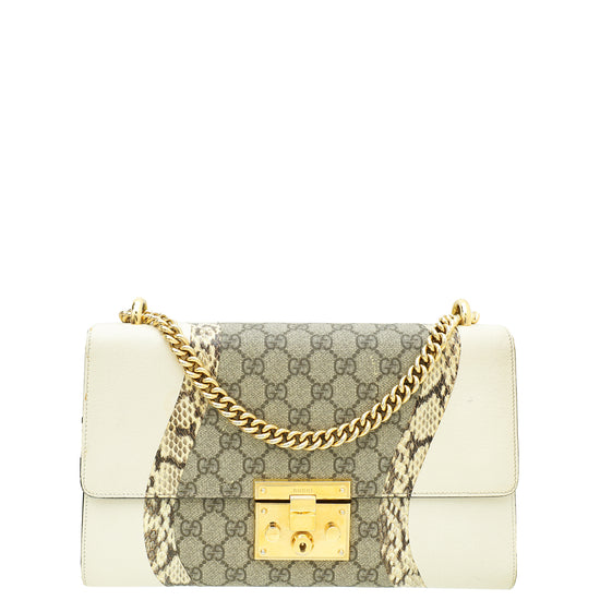 Gucci Bicolor GG Supreme Python Padlock Medium Shoulder Bag