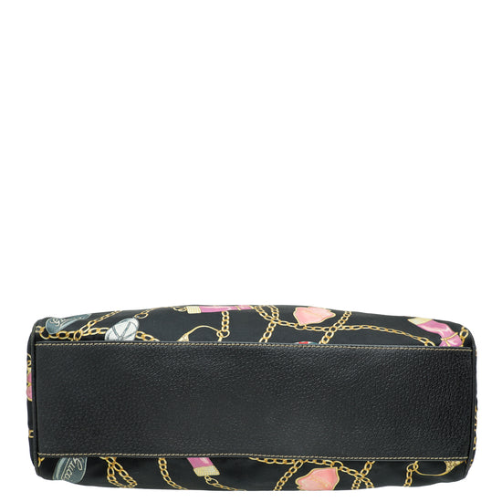 Load image into Gallery viewer, Gucci Black Multicolor Printed Silk Satin Charmy Boston Bag
